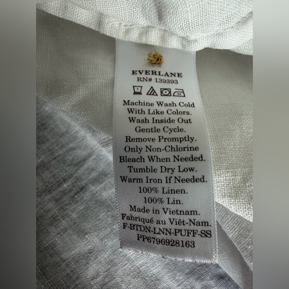 Everlane Linen Puff Sleeve Square Neck Button Peasant Blouse Women’s 14 Large - Picture 8 of 9